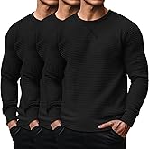 August Alley 3 Pack Men's Waffle Long Sleeve Shirts, Crew Neck Thermal Textured Underwear Tops Lightweight Pullover Sweaters