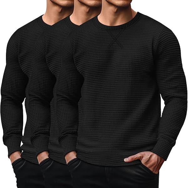 Ficerd 3 Pack Men's Waffle Long Sleeve Shirts, Crew Neck Thermal
