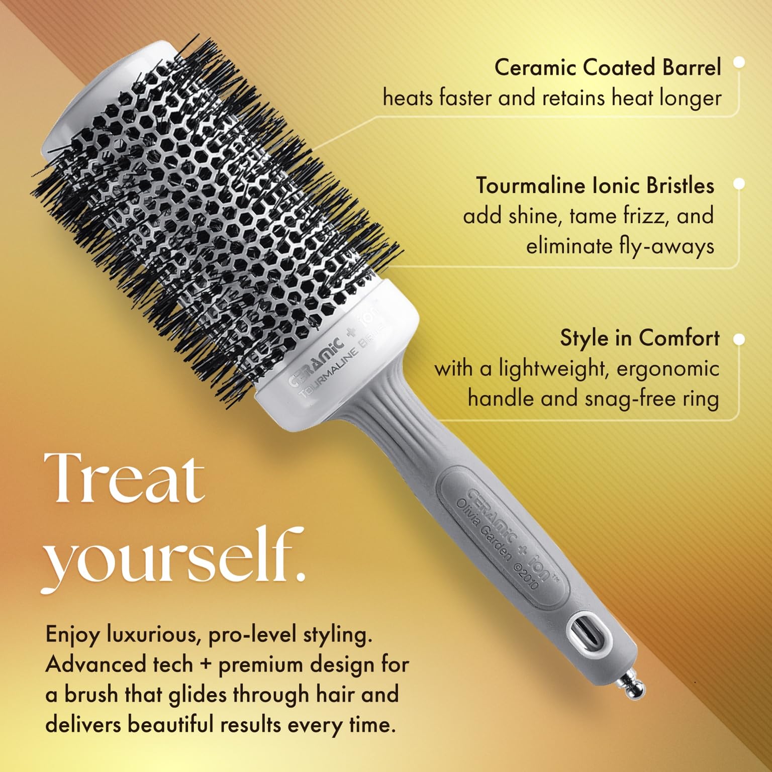 Olivia Garden Ceramic + Ion Round Thermal Hair Brush - Not Electrical - Professional Blowout Brush for Normal to Thick Hair