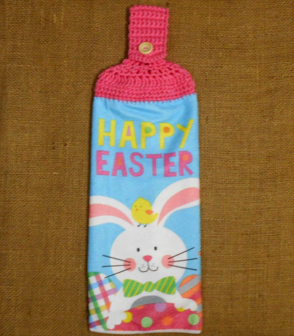 Happy Easter Hanging Microfiber Dish Towel With A Crochet