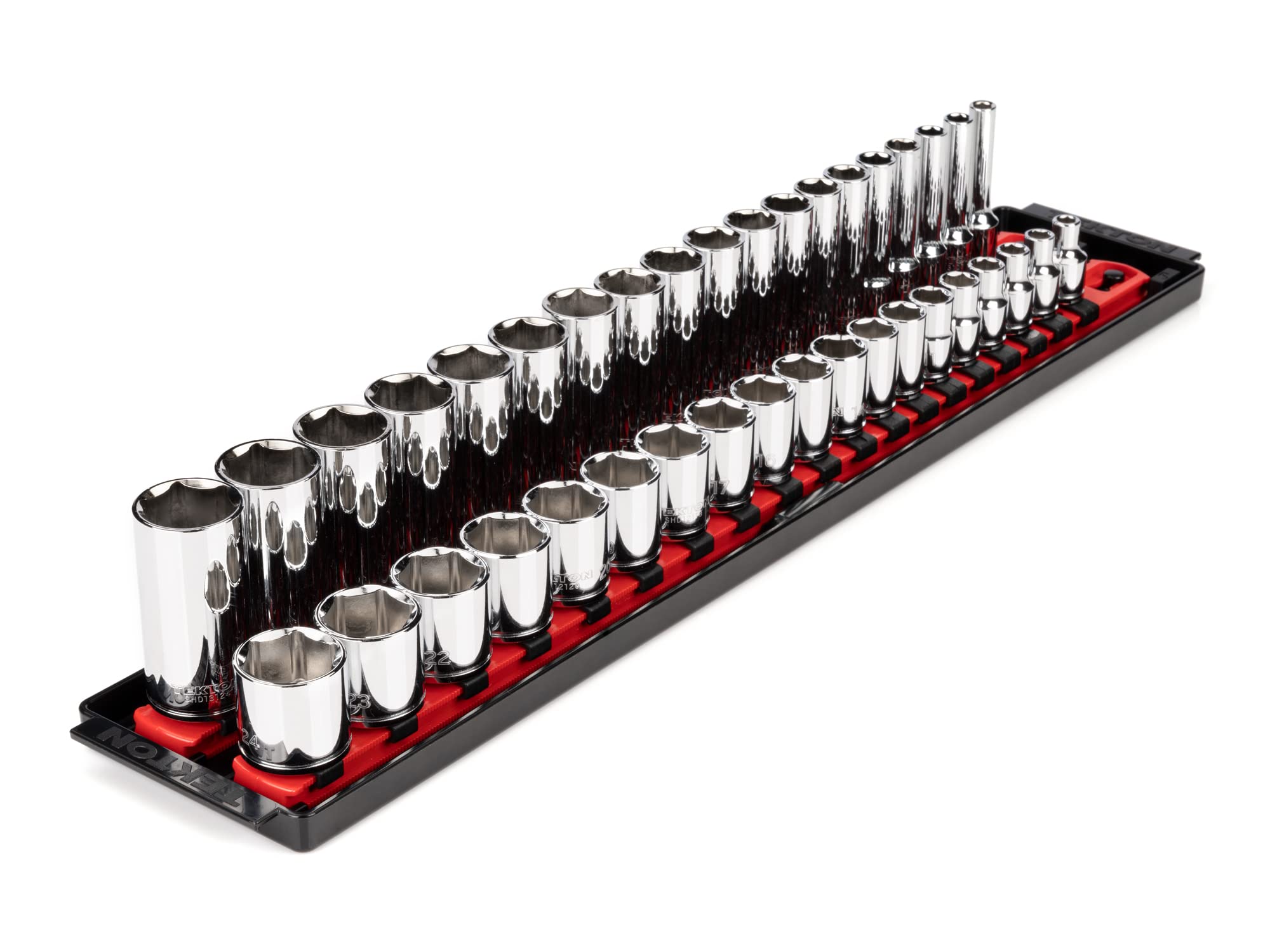 Photo 1 of TEKTON 3/8 Inch Drive 6-Point Socket Set with Rails, 38-Piece (6-24 mm) | SHD91211