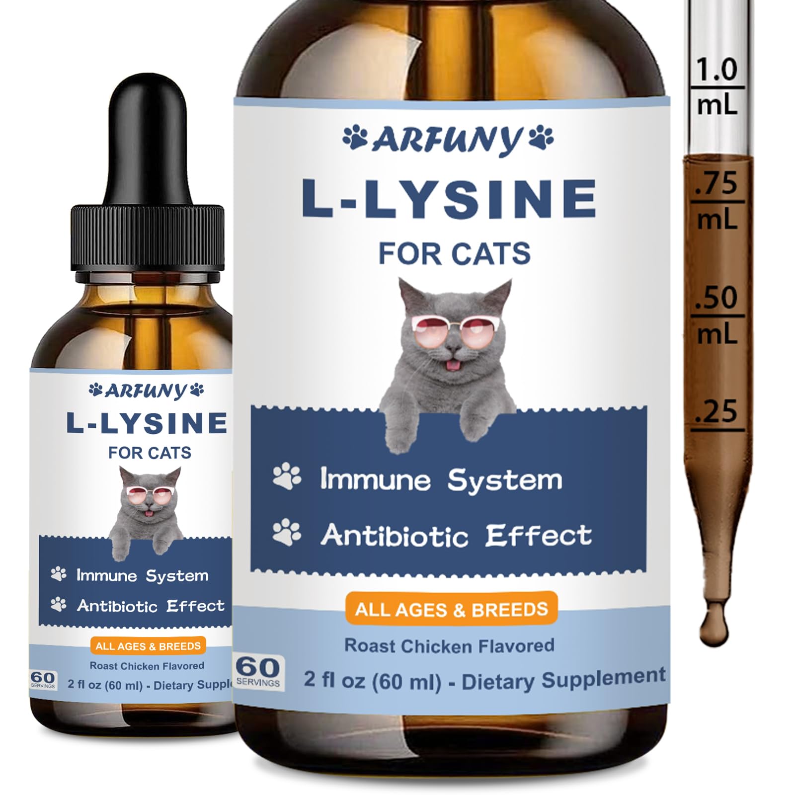 SANTKOL L-Lysine for Cats - Cat Immune Support - Lysine for Cats - 60ML Drops for Respiratory, Sneezing, Runny Nose, Eye Function - Roast Chicken Flavor