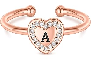 BRIJEWLIC Initial Rings for Teen Girls - Sterling Silver/Rose Gold Plated Ring for Teen Girls Kids Ring for Girls Gifts | Heart Sterling Silver Little Girl Rings Child Gifts jewelry for teens Adjustable-No tarnish, No reactions for sensitive skin Hypoallergenic