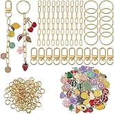 BEAMARKER 196Pcs Lip Gloss Keychain Making Kit DIY Key Chain Making Supplies Including 10 Extender Chain 66 Enamel Leaf Flower Bow Crown Fruit Letter Charms for Keychain Bag Phone Jewelry Making Kit
