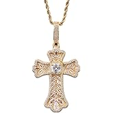 LuxeFlex Gothic Colorful Iced Out Cross Pendant with 20" Stainless Steel Rope Chain, Heavyweight Oversized Design, 14K Gold Plated, 5A CZ Stones, Hip-Hop Religious Jewelry for Men & Women