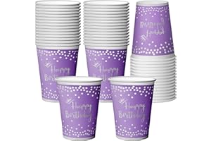 Jouwaiwe 24pcs Purple Birthday Cups Disposable Paper Cups 9 oz,Purple Party Cups with Silver Bordermakes - Party Supplies for