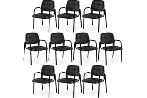 Giantex Waiting Room Guest Chairs Set of 10, Leather Office Reception Chairs with Padded Armrests, Metal Frame, Stationary Si
