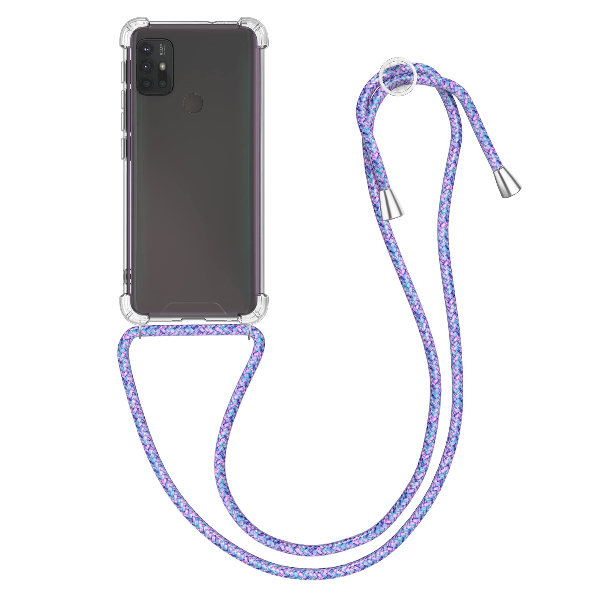 kwmobile Crossbody Case Compatible with Motorola Moto G30 / Moto G20 / Moto G10 Case - Clear TPU Phone Cover w/Lanyard Cord Strap - Lavender/Transparent/Violet/White