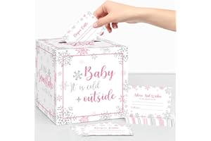 CHIAZLLTA Winter Snowflake Diaper Raffle Box with Diaper Raffle Tickets for Baby Shower Decoration It's Cold Outside Party Holder Box with Game Insert Card for Boys Girls Winter Invitations Supplies Favors