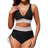 Zuvebamyo Women's High Waisted Bikini Sets Two Piece Tummy Control Swimsuit Color Block Bathing Suits