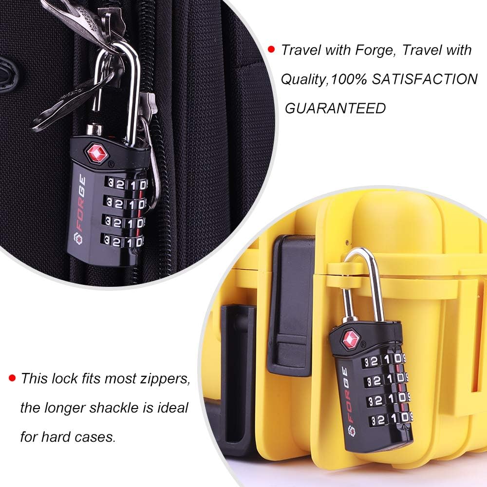  | 4 Digit TSA Approved Luggage Lock, 4 Pack Black, Inspection Indicator, Alloy Body | Luggage Locks