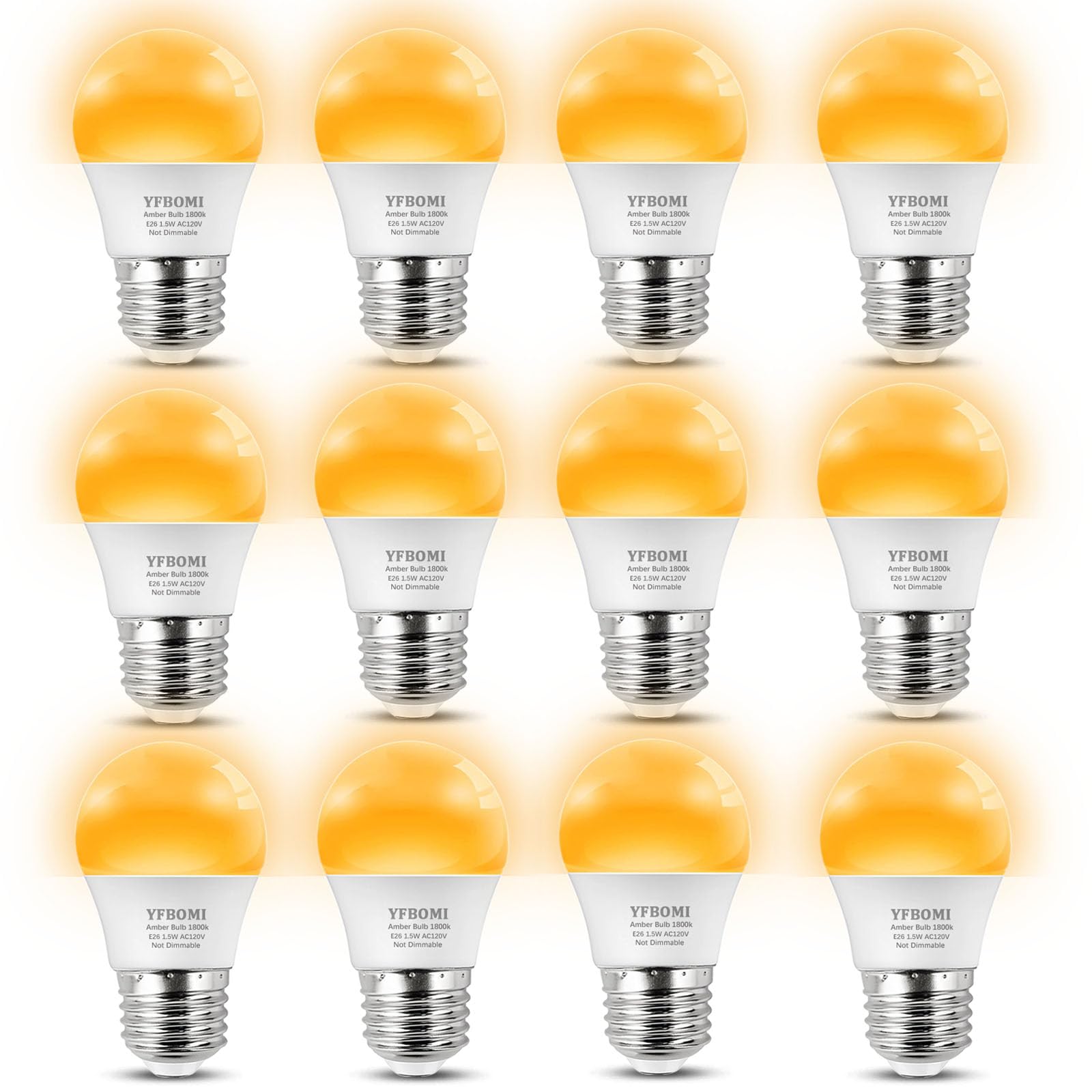 Photo 1 of YFBOMI Amber Light Sleep Bulb, A15 1.5W 15 Watt Equivalent Light Bulbs 1800K 120V E26 Base,Low Watt Light Bulbs Table Lamp Bulb for Bedroom,Non-Dimmable 12 Pack
