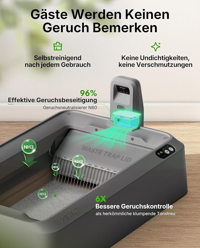 Katzenklo Selbstreinigend,Offene Selbstreinigende Katzentoilette mit Kamera,AI-Gesundheitsüberwachung, Design für große Katzen, Kompatibel mit Kristall-Katzenstreu,Grau