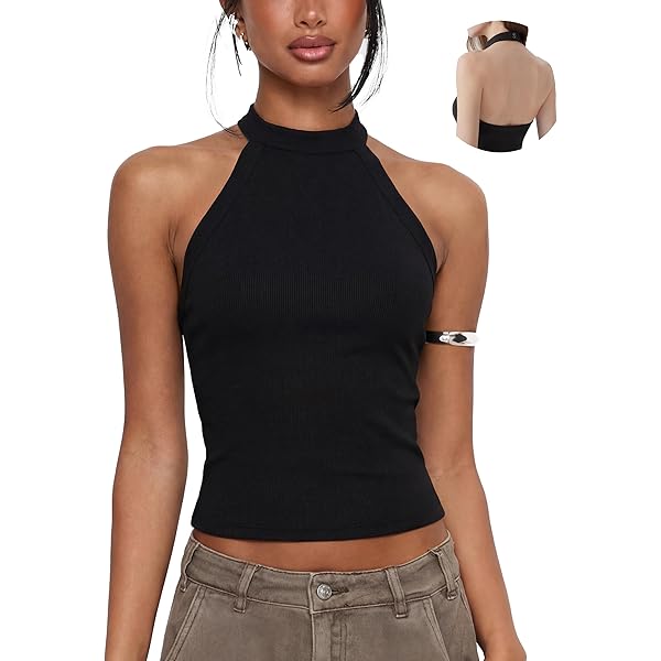 SOLY HUX Women's High Neck Halter Tank Top Sleeveless Draped Open