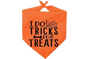 PAWSKIDO Dog Halloween Bandana,Orange Halloween Bandanas for Dogs