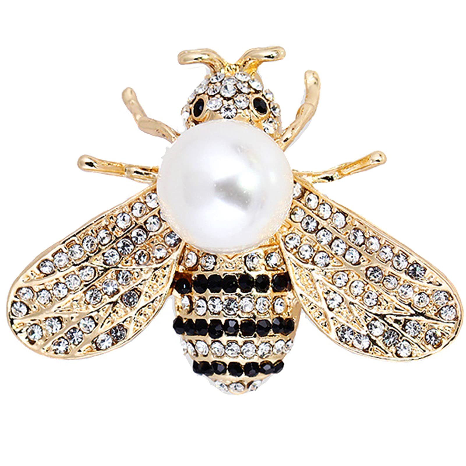 Chamqueen Crystal Bee Brooch Insect Pearl Brooch Rhinestone Animal Pin for Woman Girls White