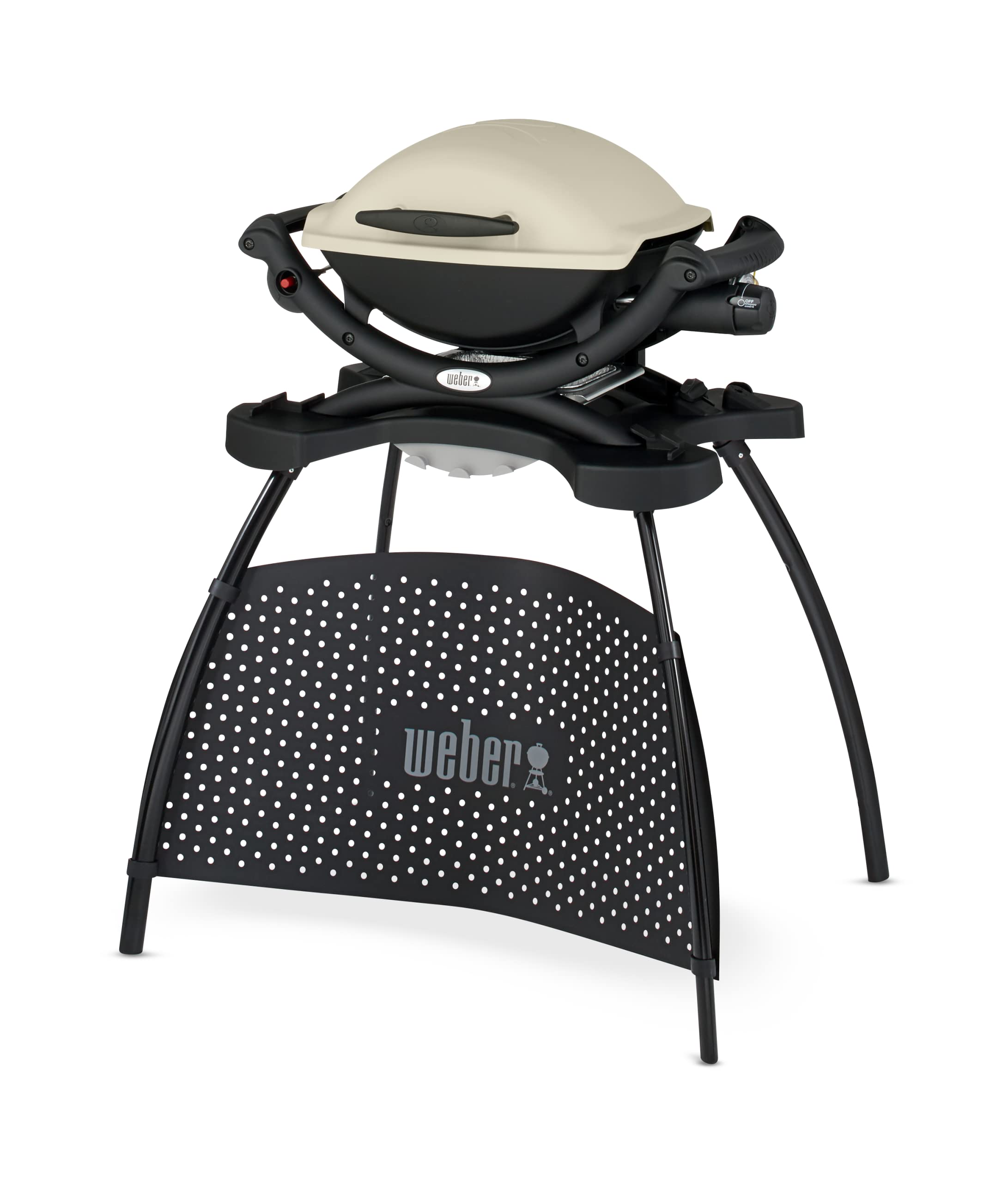 Weber Q1000 Gas Grill with Stand, 43 x 32cm Grill Area, Portable BBQ Grill, 1 Burner, 2-Piece Porcelain-Enamelled Cast Iron Grill Grate, Aluminum Cast Lid & Body - Titanium (50060374)