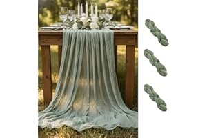 3-PackSage Green Cheesecloth Table Runner 10ft Long, Minimalist Boho Wedding Decorations,90x300cm Gauze Table Runner for Brid