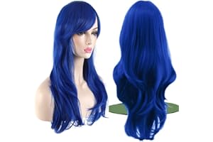 BIZZICO Akstore 28" 70cm Fashion Wigs Long Wavy Curly Hair Cosplay Wig & Wig Cap (Blue)