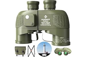HUTACT 10x50 Marine Binoculars for Adults: Professional Binoculars with Rangefinder and Compass, Waterproof Fogproof BAK4 FMC