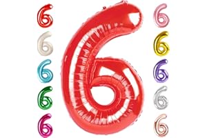 MLUCHEE Red Number 6 Balloon 40 Inch, 6th Birthday Balloon for Boy Girl, Foil Mylar Helium Number Balloons Birthday Party Decorations