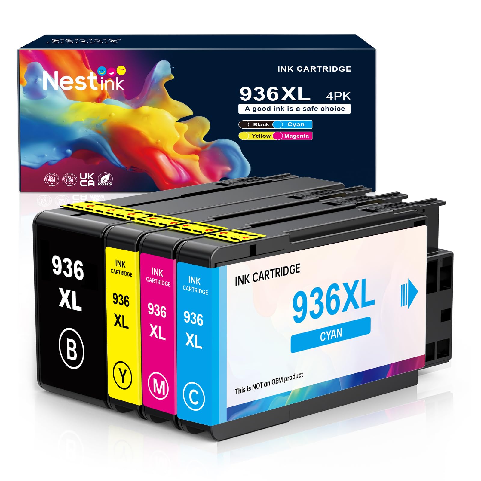 Photo 1 of 936 High Yield Ink Cartridges (4-Pack) Compatible for HP 936e XL | Works with : OfficeJet Pro 9110b, 9120b, 9130b OfficeJet Pro Wide Format 9720/9730 | Eligible for Instant Ink (B/C/M/Y)