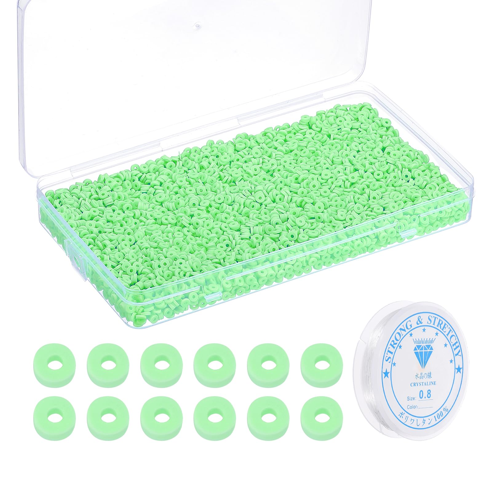 PATIKIL 4000 Pcs Clay Beads Bracelet Making Kit, 4mm Flat Round Polymer Clay Spacer Beads Preppy Heishi Beads Disk with Elastic String for DIY Jewelry Making, Cyan
