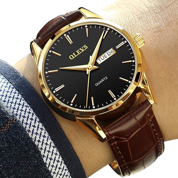 Amazon 男性用腕時計 メンズファッション カジュアルウォッチ 夜光腕時計 ビジネスウォッチ 防水ウォッチ ラグジュアリーウォッチ ブラウン ブラック レザー 日付曜日ウォッチ クォーツウォッチ クラシックウォッチ Round Face メンズ 高品質ブラウンレザーブラック