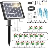 HEKIWAY 49FT Solar Drip Irrigation System Kit, Auto Watering for 15 Pots | 25 Timer Modes, 900ml/min Flow, Solar and Usb Power for Indoor Outdoor Potted Plants, Garden, Balcony and Patio