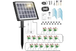 HEKIWAY 49FT Solar Drip Irrigation System, Auto Watering Kit for 15 Pots, Solar-Powered Plant Watering, 25 Timer Modes, 900ml/min Flow Indoor/Outdoor Garden, Balcony & Patio Irrigation System