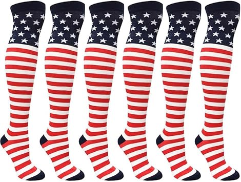 Amazon Com 6 Pair American Flag Knee High Socks Usa Women Girls