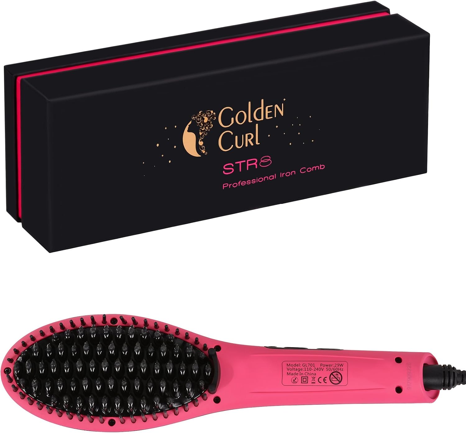 Golden Curl Hair Straightener Brush Hair Brush Straightener Ionic