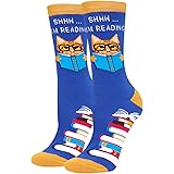 HAPPYPOP Funny Reading Book Socks for Women, Teacher Nerd Librarian Book Lover Bookworm Gift