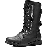 DREAM PAIRS Women's Mid Calf Built-in Wallet Pocket Lace up Military Combat Boots