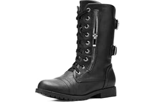 DREAM PAIRS Women's Mid Calf Built-in Wallet Pocket Lace up Military Combat Boots
