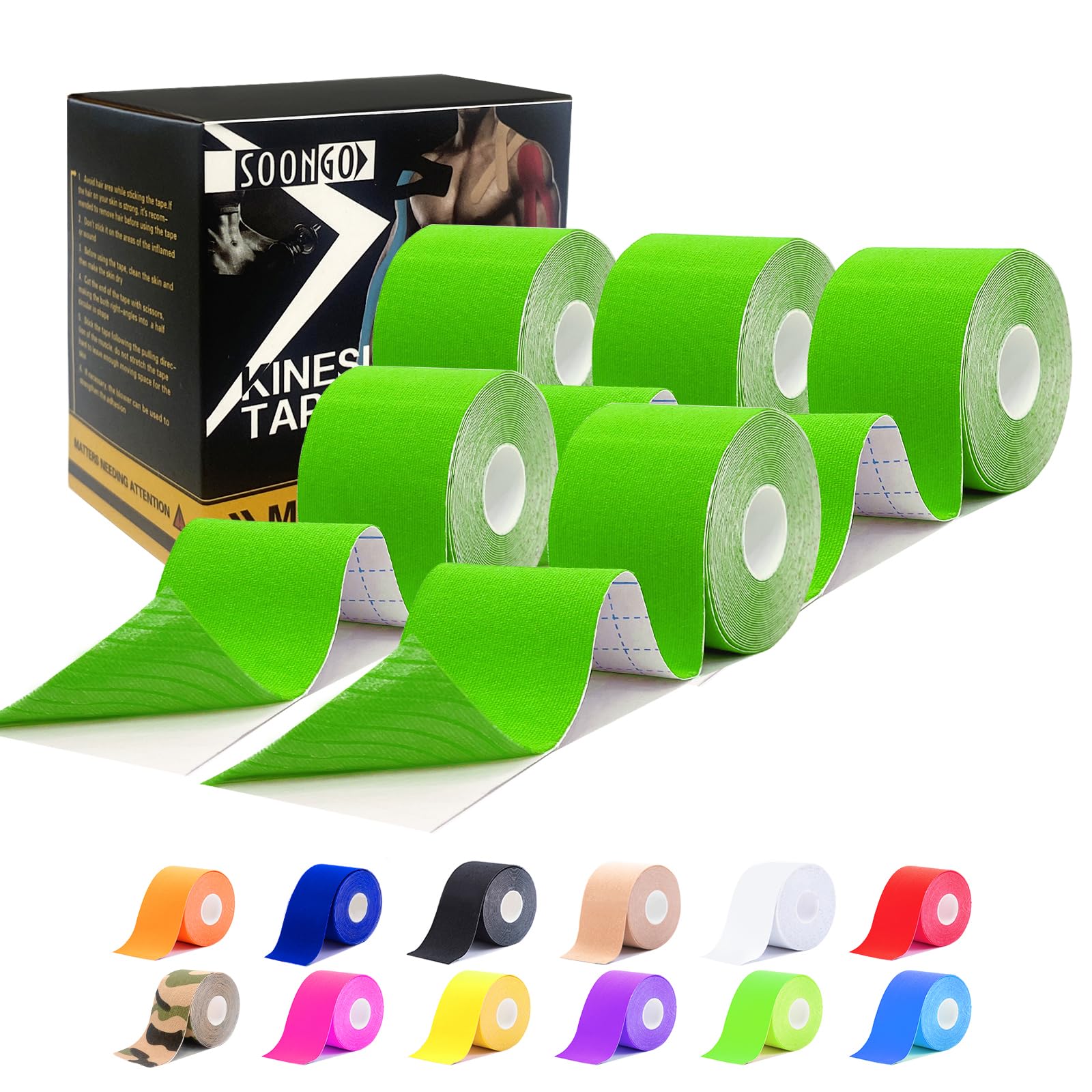 Kinesiology Tape Rock Tape Physio Tape 5m roll, Elastic Therapeutic Sports Tape for Shoulder, Ankle, Elbow, Wrist, Knee Support, Waterproof Physiotherapy Body Tape for Muscle Pain by SOONGO (Green)