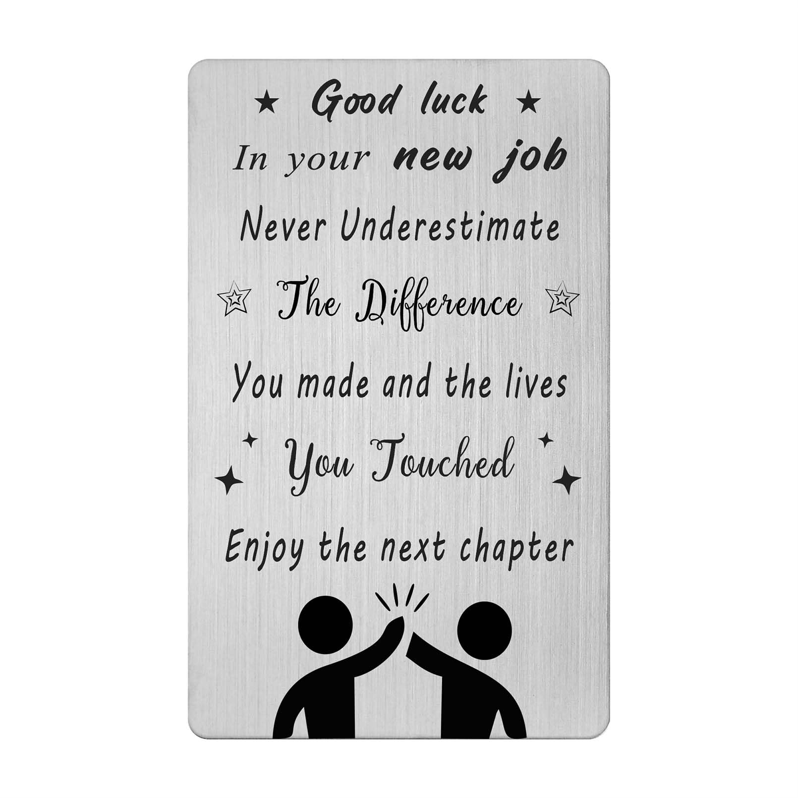 Gezxin New Job Gifts for Women Men- Good Luck In Your New Job Card- Personalised New Job Presents Ideas for Him Her Friend- Metal Wallet Card