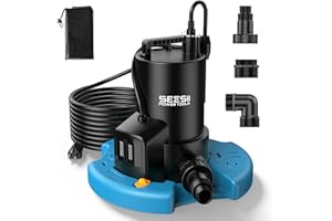 SEESII 1/3HP Pool Cover Pump - Automatic On/Off, 3035GPH Submersible Water Pump with Filter Net, 25ft Power Cord, Check Valve, Sump Pump for Swimming Pool, Hot Tubs, Pond, Basement, Rooftops