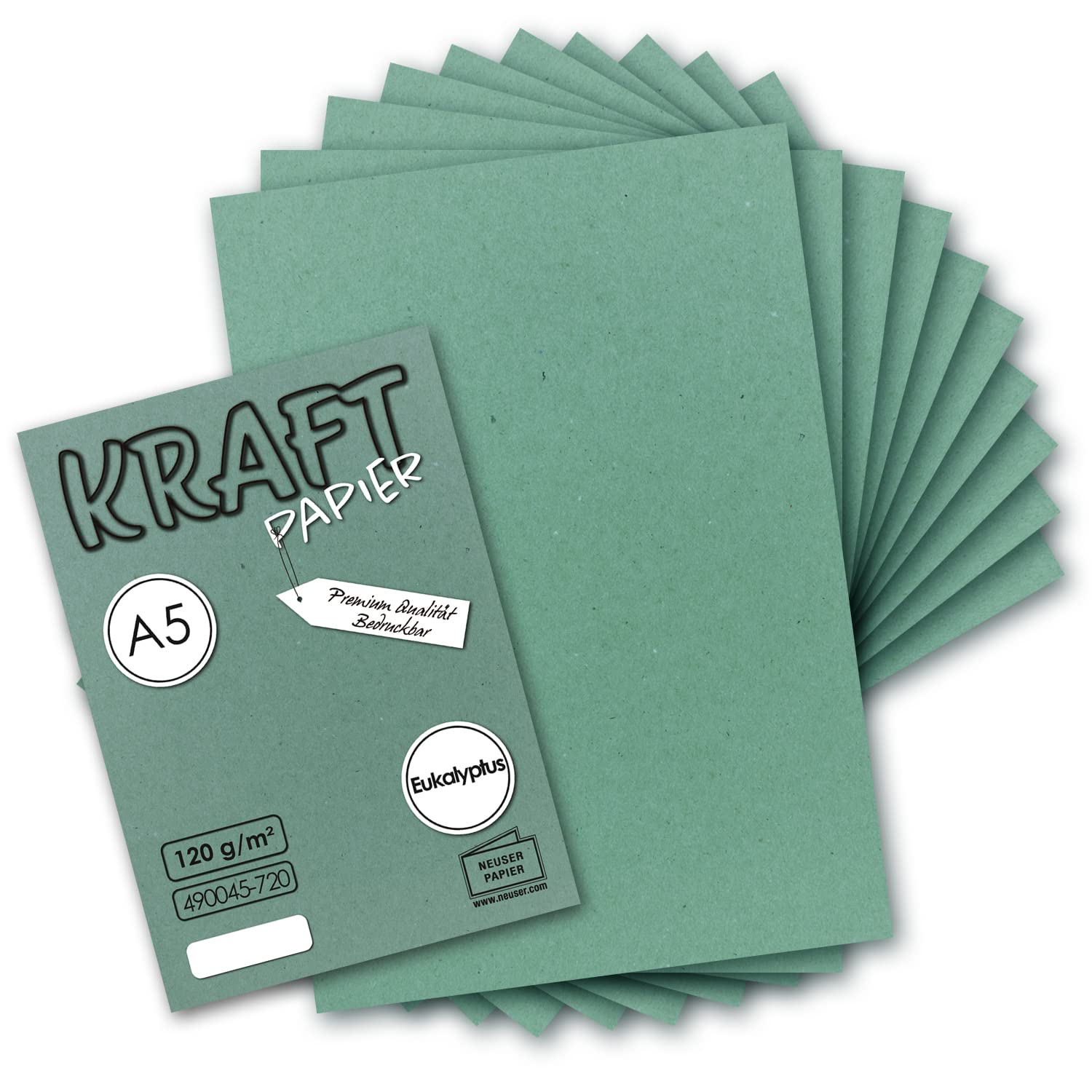 50 sheets - Vintage kraft paper in eucalyptus green DIN A5 120 g m² eucalyptus green recycled paper - 21 x 14.8 cm - ecological letter sheets - stationery -
