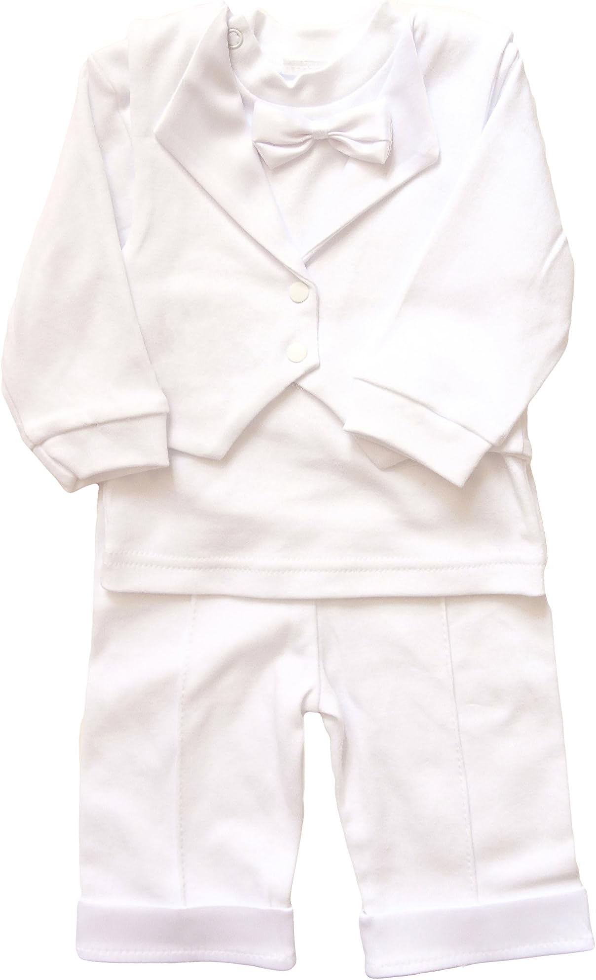 Three Snails White Christening Baby Suit Cotton Baptism Baby Boy Suit Embroidered Pattern 1-3 Month