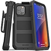 Encased BallisticShield Protective Case Designed for iPhone 12/12 Pro with Built-in Screen Protector (Military Grade Std. 810) Full-Body Cover with Belt Clip Holster (Black)