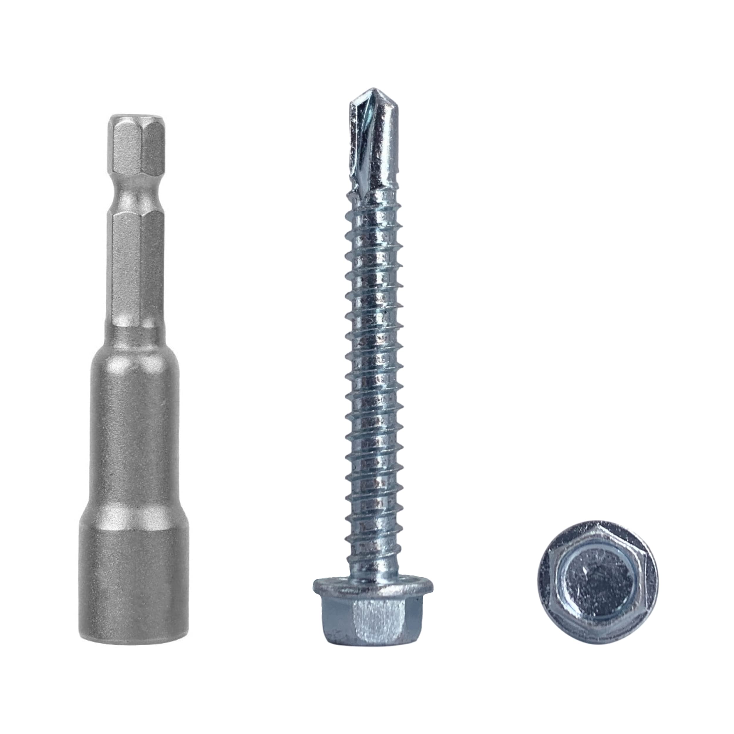 (Pack of 100 pcs) DIN 7504 K Zinc Plated Steel 5.5 x 45 mm Screws, Self-Drilling Sheet Metal Screw, Hex Washer Head, Self Tapping (100, 5.5 x 45 mm)