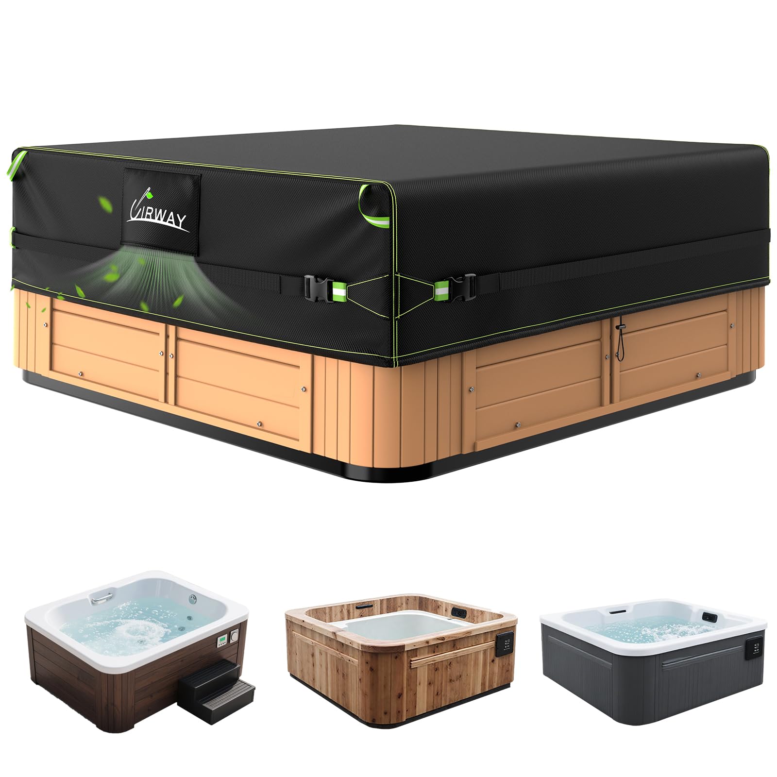 Photo 1 of Uirway 600D Square Hot Tub Cover 80”L x 80”W x 20”H [2025 Upgraded Heavy Duty Fabric] Outdoor Waterproof SPA Covers for Hot Tub, New Super Windproof Straps, Hot Tub Winter Cover Protector with Anti-UV
