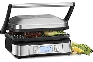 Cuisinart Contact Griddler with Smoke-Less Mode, 175°-450°F with Sear Function, LCD Display, Silver (GR-6SC)