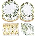 YHomU 126PCS Sage Green Party Supplies Greenery Paper Plates Napkins Cutleries Kit, Spring Eucalyptus Green Leaves Disposable Dinnerware Decor for Wedding Birthday Baby Shower