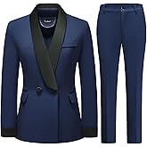 TRONSTORE Women's Pants Suit 2 Piece Set Smil Fit Jacket Shawl Sollar Blazer Dress for Women