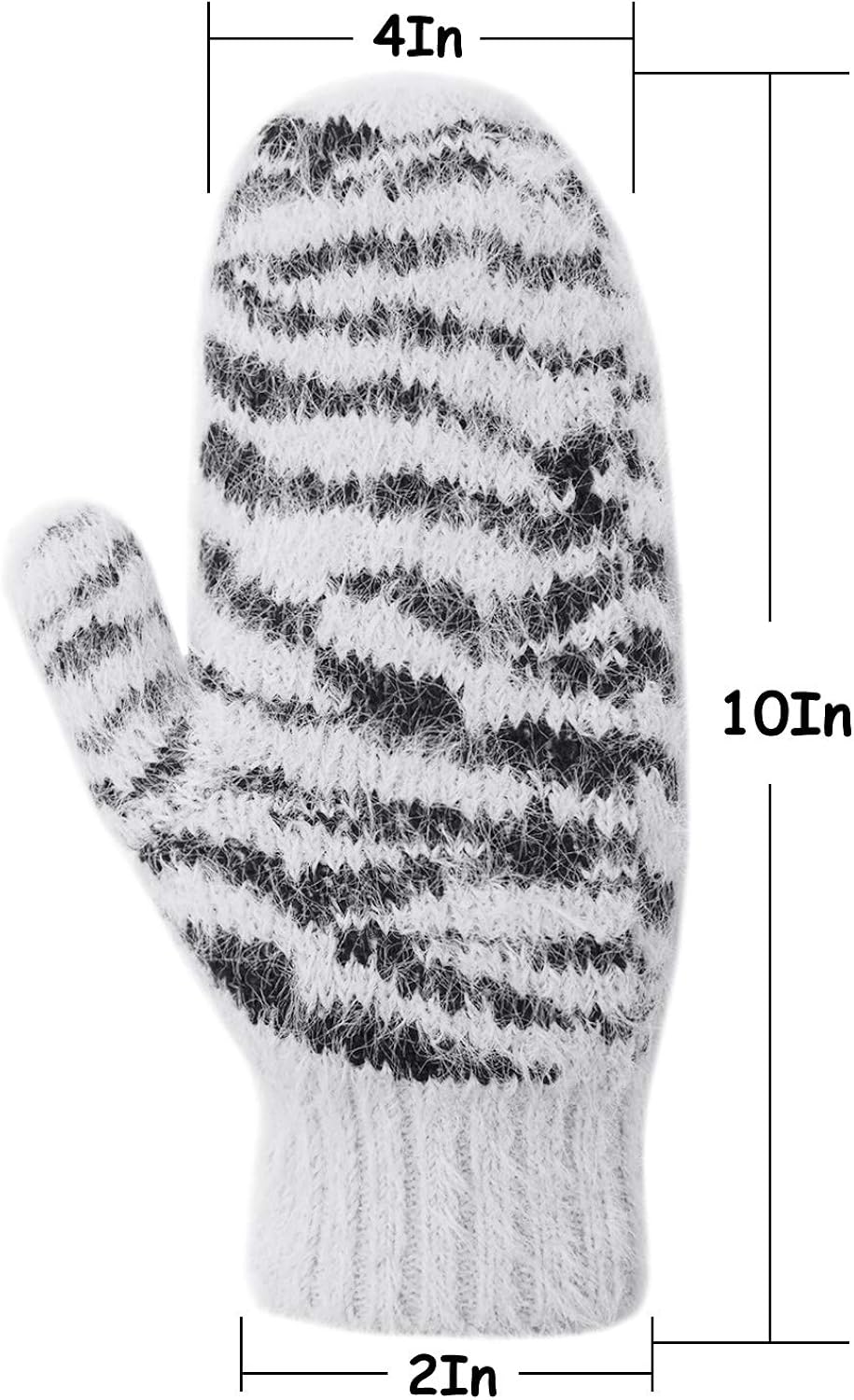 Zenssia Women's Soft and Warm Knitted Plush Fleece Winter Mittens with Unique Zebra-Striped Pattern-White at  Women’s Clothing store