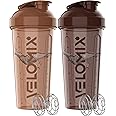 VELOMIX -2 Pack- 28 oz Protein Shaker Bottles for Protein Mixes - 2x Wire Whisk | Leak Proof Shaker Cups for Protein Shakes | Protein Shaker Bottle Pack | Shakers for Protein Shakes-Brown Colors