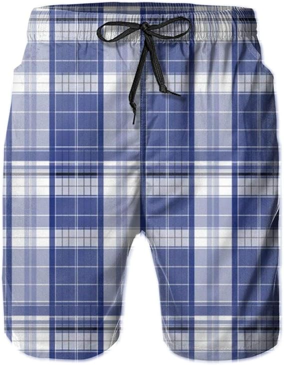 Amazon Co Jp 青と白のチェック柄 ショートパンツ メンズ 夏 ビーチ パンツ ファッション 余暇 ハーフパンツ 人気の アクティブ ショートパンツ 服 ファッション小物