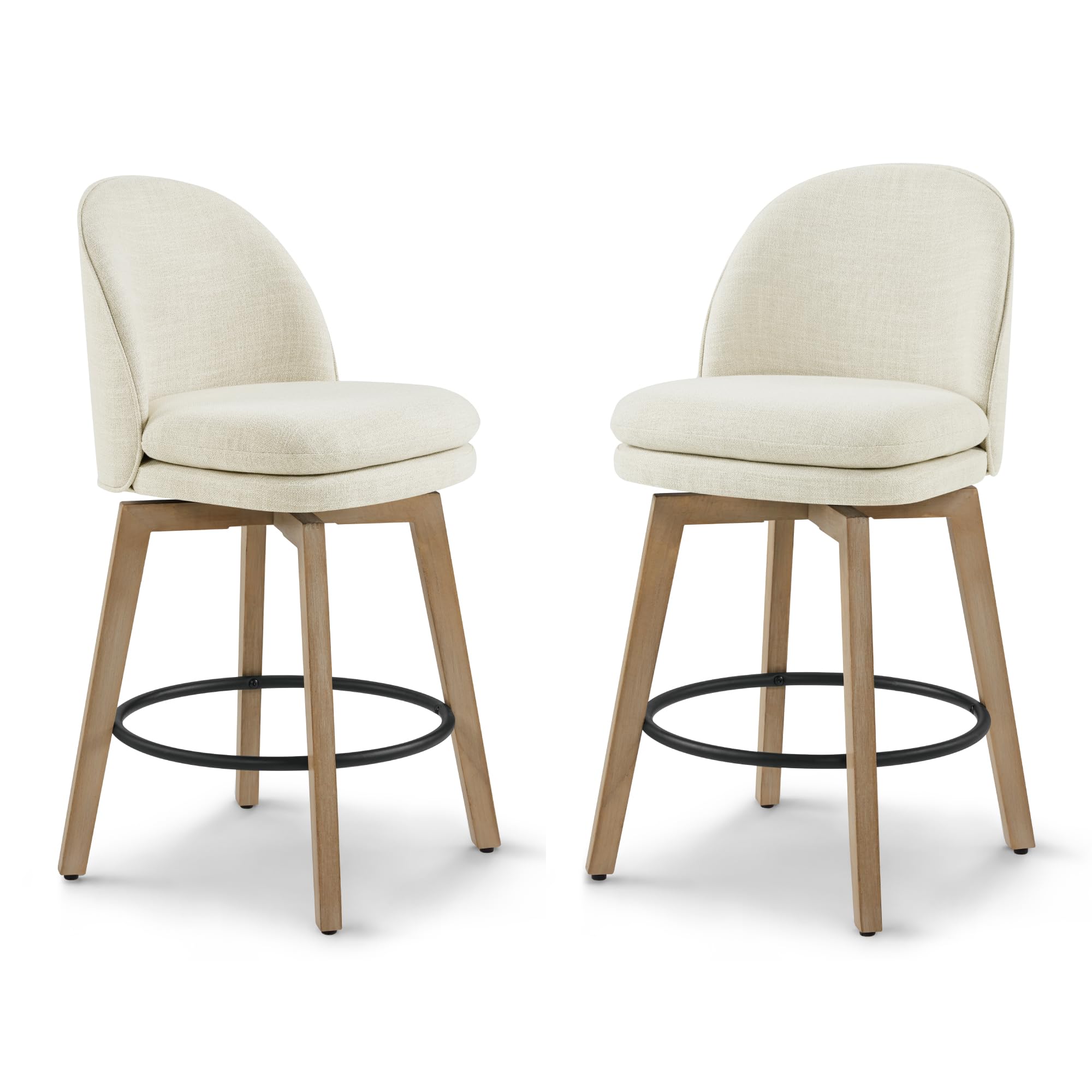 Photo 1 of (only one chair) Counter Height Barstools 26 inch Upholstered Swivel Bar Stools with Back and Wood Legs for Kitchen 